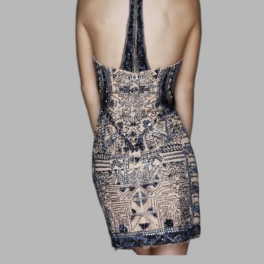 Sherri Hill Nude and Black Beaded Halter Prom Dress - Picture 3 of 16